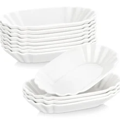 Keramiske Snacktallerkener, Oval Form, Solid Design,16 Styk