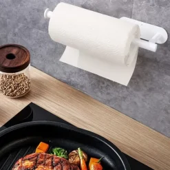 Køkkenorganisering>Køkkenrulleholder, køkkenrulle, papirhåndklæder i løs vægt - selvklæbende underskab, holder til køkkenrulle i rustfrit stål (hvid)