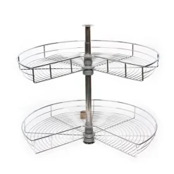 Køkkenorganisering>Køkkenskab hjørnekarusel - Drejbar Halvcirkelkurv - 270° Rotation - Højdejusterbar 71 cm - 2 Niveauer - Jern - Sølv