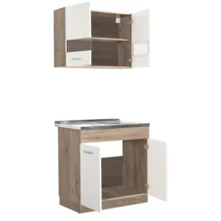 Køkkenskab, 80x180x51,5 cm, Hvid, Brun Outlet