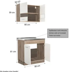 Køkkenskab, 80x180x51,5 cm, Hvid, Brun Outlet