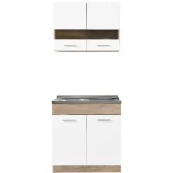 Køkkenskab, 80x180x51,5 cm, Hvid, Brun Outlet