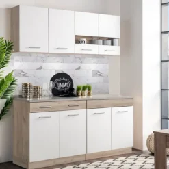 Køkkenskab, 80x180x51,5 cm, Hvid, Brun Outlet