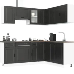 Køkkenskabssæt Porto 11 dele - Elegant design i konstrueret træ | Farve: Sort Best
