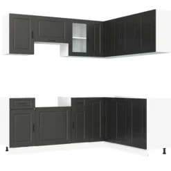 Køkkenskabssæt Porto 11 dele - Elegant design i konstrueret træ | Farve: Sort Best