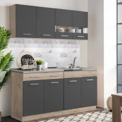 Monteringsfärdiga Kök & Pentryn>Køkkenskabssæt, 160x60x206,5 cm, Grå