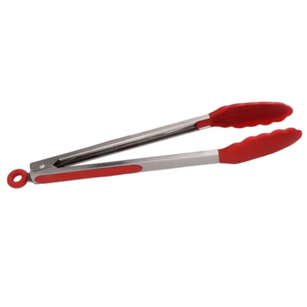 Køkkentænger Silikone rustfrit stål Varmebestandig anti-skrid madserveringstang til bagning Madlavning Rød 35 cm / 13.8in Sale