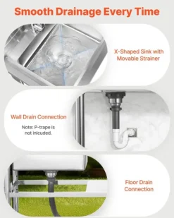 Køkkenvask i rustfrit stål - Fritstående model med enkel kumme - Vandhane med varmt/koldt vand - Dobbelt opbevaringshylde - 120 x 50 x 94 cm New