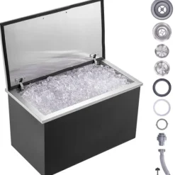 Isspande & Kølere>Køleboks 60x50x38 cm, Drop-in Iskiste, Rustfrit stål med cover, holdbar, perfekt til udendørs brug