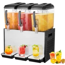 Drikkevareautomater>Kommerciel drikkevaredispenser 12L x 3 tanke, kold juice og isdrik, hurtig servering, ideel til café og fest.