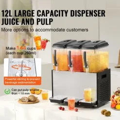 Drikkevareautomater>Kommerciel drikkevaredispenser 12L x 3 tanke, kold juice og isdrik, hurtig servering, ideel til café og fest.