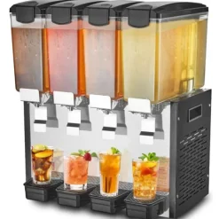 Drikkevareautomater>Kommerciel drikkevaredispenser 10L x 4 tanke, kold juice og isdrik, holdbar, ideel til cafeer og fester.