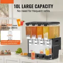 Drikkevareautomater>Kommerciel drikkevaredispenser 10L x 4 tanke, kold juice og isdrik, holdbar, ideel til cafeer og fester.