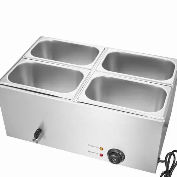 Madopvarmere>Kommerciel Elektrisk Madvarmer 4-Pande, Bordplade Buffet 15L Bain Marie, hurtig opvarmning, ideel til restauranter.