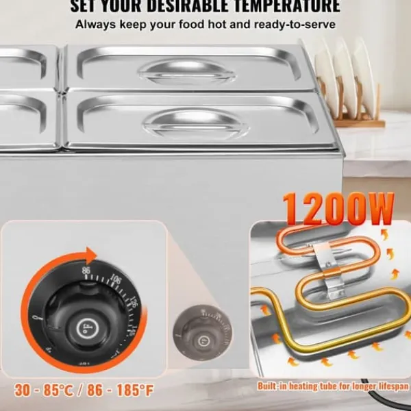 Madopvarmere>Kommerciel Elektrisk Madvarmer 4-Pande, Bordplade Buffet 15L Bain Marie, hurtig opvarmning, ideel til restauranter.