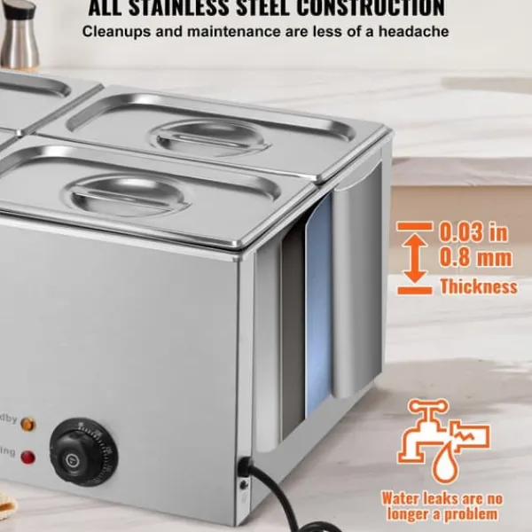 Madopvarmere>Kommerciel Elektrisk Madvarmer 4-Pande, Bordplade Buffet 15L Bain Marie, hurtig opvarmning, ideel til restauranter.