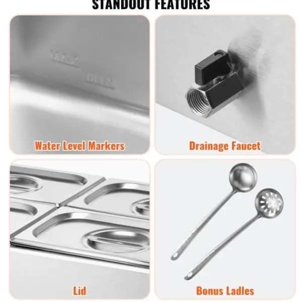 Madopvarmere>Kommerciel Elektrisk Madvarmer 4-Pande, Bordplade Buffet 15L Bain Marie, hurtig opvarmning, ideel til restauranter.