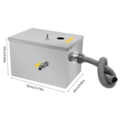 Kommerciel fedtudskiller 20 L i rustfrit stål, automatisk aflukning, sølv, til restaurant/fabrik/hjemmekøkken New