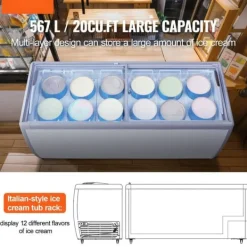Frysere>Kommerciel ismontre 567 L, Gelato Dyppefryseskab, energieffektiv, frostbestandig, ideel til caféer og isbutikker
