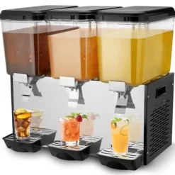 Drikkevareautomater>Kommerciel 18L drikkevaredispenser med 3 tanke, kold juice og isdrik, perfekt til caféer og events.