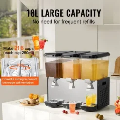 Drikkevareautomater>Kommerciel 18L drikkevaredispenser med 3 tanke, kold juice og isdrik, perfekt til caféer og events.
