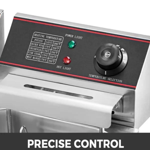 Fritøse>Kommerciel 12L elektrisk frituregryde 5000W med tvillingekurve og dobbelttank i rustfrit stål til professionelle køkkener.