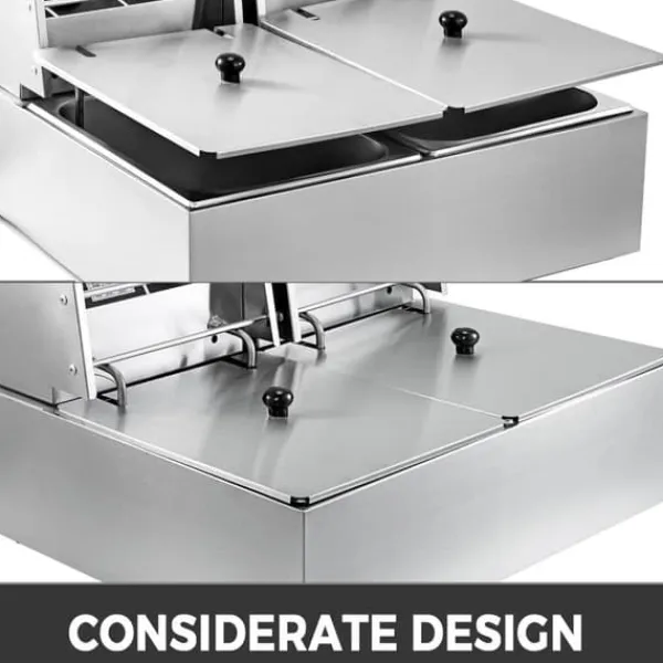 Fritøse>Kommerciel 12L elektrisk frituregryde 5000W med tvillingekurve og dobbelttank i rustfrit stål til professionelle køkkener.