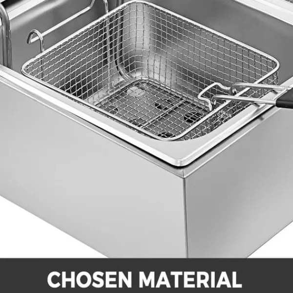 Fritøse>Kommerciel 12L elektrisk frituregryde 5000W med tvillingekurve og dobbelttank i rustfrit stål til professionelle køkkener.