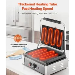 Kommerciel Panini Presse Grill, Sandwichmaker, 34x23 cm Stegeplade, Hurtig Opvarmning, Anti-Slip Fødder Discount