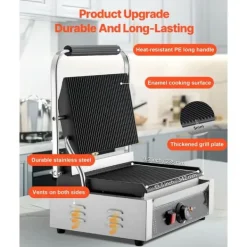 Kommerciel Panini Presse Grill, Sandwichmaker, 34x23 cm Stegeplade, Hurtig Opvarmning, Anti-Slip Fødder Discount