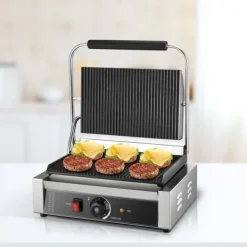 Kommerciel Panini Presse Grill, Sandwichmaker, 34x23 cm Stegeplade, Hurtig Opvarmning, Anti-Slip Fødder Discount