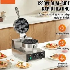 Kommerciel vaffelmaskine, rund non-stick vaffeljern, 1230W, hurtig opvarmning, perfekt til caféer og restauranter. Discount