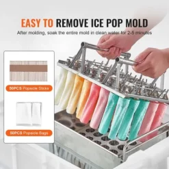 Kommercielle ispindeforme, 40 stk cylindriske ispopforme, rustfrit stål ispinde, ismagerformholder med 50 stk ispinde, holdbar kvalitet Clearance