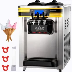 Kommersiel ismaskine, 22-30L/H, 2350W, 2x6L hopper, LCD-panel, fremragende til restaurant og snackbar, sølvfinish. Outlet