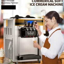 Kommersiel ismaskine, 22-30L/H, 2350W, 2x6L hopper, LCD-panel, fremragende til restaurant og snackbar, sølvfinish. Outlet