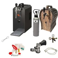 Ølhaner>Komplet sæt fadølsanlæg - JET 30 1 linje tør køler, 35 liter/h med trætønde, Rengøringssæt til fadølsanlæg og keg, KEG:Type A