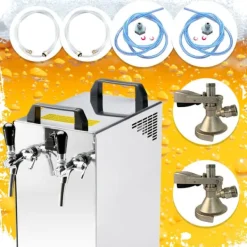 Ølhaner>Komplet sæt fadølsanlæg kontakt 40 / K 2 linjer, 50 liter/h rustfrit stål, med membranpumpe, øl tryk, KEG:Type D, KEG 2:Type A