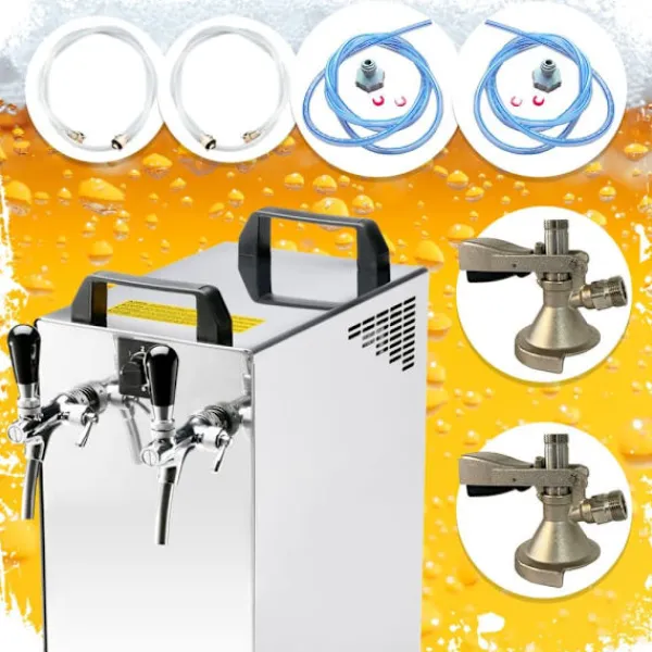 Ølhaner>Komplet sæt fadølsanlæg kontakt 40 / K 2 linjer, 50 liter/h rustfrit stål, med membranpumpe, øl tryk, KEG:Typ G, KEG 2:Type D