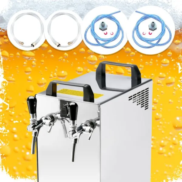Ølhaner>Komplet sæt fadølsanlæg kontakt 40 / K 2 linjer, 50 liter/h rustfrit stål, med membranpumpe, øl tryk, KEG:Typ G, KEG 2:Type D