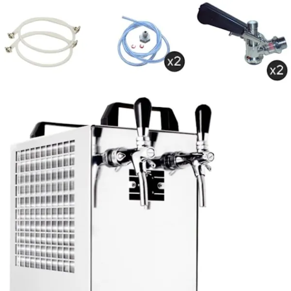 Ølhaner>Komplet sæt fadølsanlæg kontakt 40 / K 2 linjer, 50 liter/h rustfrit stål, med membranpumpe, øl tryk, KEG:Typ G, KEG 2:Type D