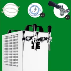 Ølhaner>Komplet sæt fadølsanlæg kontakt 40 / K 2 linjer, 50 liter/h rustfrit stål, med membranpumpe, øl tryk, KEG:Type M, KEG 2:Type D