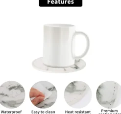 Bordskånere Til Glas>Kopunderlag/Coasters 6-pak PU læder marmor hvid