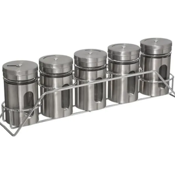Køkkenorganisering>Krydderihylde i rustfrit stål - 5 dåser