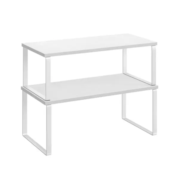 Køkkenorganisering>Krydderihyldesæt med 2, kan udvides og stables, skyhvid-snehvid, 19,5 x 39,7 x 15,8 cm (D x B x H). Mål på den lille hylde: 18,5 x 39,7 x 13,7 cm.