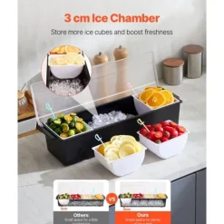 Tilbehør Til Madservering>Krydderiserver Afkølet, 4-rums Kold Serveringsbakke, Med Klart Låg