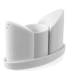 Krydderisæt saltryster pebershaker tandstikker hvidt porcelæn - Hendi 786420