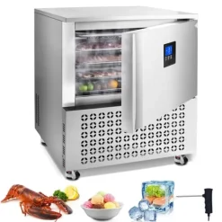 Frysere>114L kommerciel blæstfryser med 5 bakker, quick freeze til skaldyr og gelato, høj kapacitet, effektiv køleteknologi.