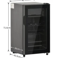 76L Minikøleskab, 6L fryser + 70L køleskab, LED-lys, til 51 dåser, lydløs drift, kompressor, justerbare hylder New