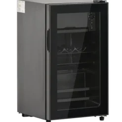 76L Minikøleskab, 6L fryser + 70L køleskab, LED-lys, til 51 dåser, lydløs drift, kompressor, justerbare hylder New