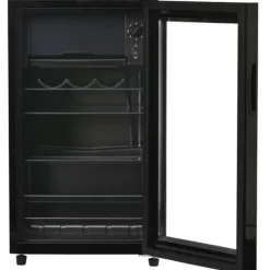 76L Minikøleskab, 6L fryser + 70L køleskab, LED-lys, til 51 dåser, lydløs drift, kompressor, justerbare hylder New